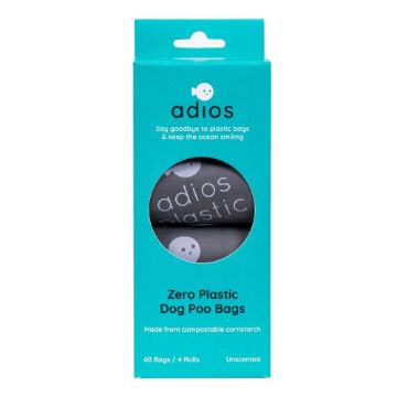 Picture of Adios Zero Plastic Poo Bags GREY 4 x Rolls / 60 x Bags Non-Handle x 1
