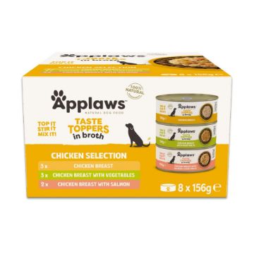 Picture of Applaws Taste Toppers Dog Cans Broth Selection 156g x 8