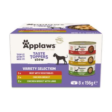 Picture of Applaws Taste Toppers Dog Cans Stew Selection 156g x 8