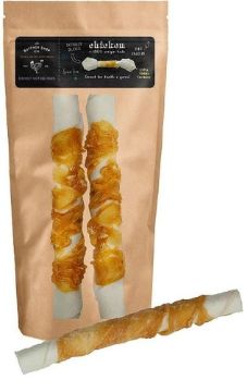 Picture of The Butcher Shop Co. 10" White Twisted Stick Wrapped with Chicken 1pk x 1