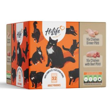 Picture of HiLife Cat Pouch Complete Chicken / Chicken with Beef Pate 70g 32pk x 1