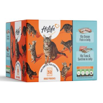 Picture of HiLife Cat Pouch Complete Fish in Jelly 70g 32pk x 1