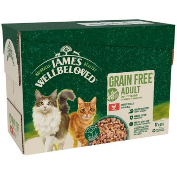 Picture of JWB Adult Cat Pouch Grain Free Chicken in Jelly 85g x 12