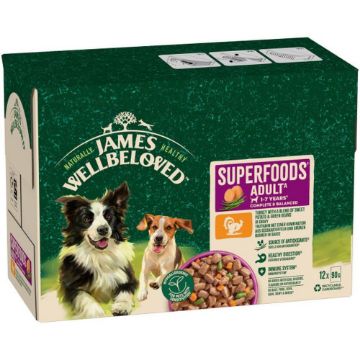 Picture of JWB Adult Dog Pouch Turkey Superfoods 90g 12pk x 1