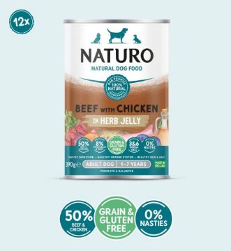 Picture of Naturo Adult Dog Cans Beef & Chicken in Herb Jelly 390g x 12