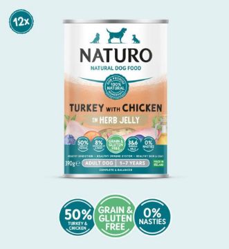 Picture of Naturo Adult Dog Cans Turkey & Chicken in Herb Jelly 390g x 12