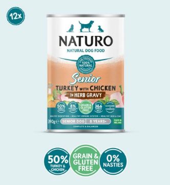 Picture of Naturo SENIOR Dog Cans Turkey & Chicken in Herb Gravy 390g x 12