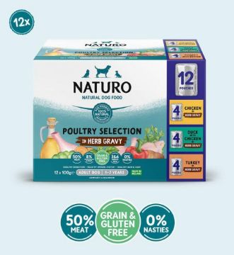 Picture of Naturo Adult Dog Pouch Poultry Selection in Herb Gravy 100g 12pk x 4