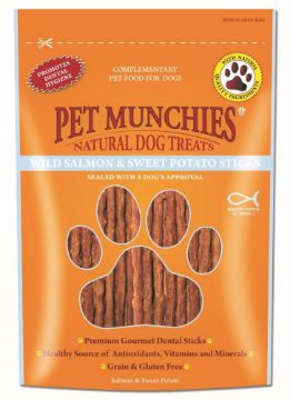 Picture of Pet Munchies Dog Treats Wild Salmon & Sweet Potato Dental Sticks 90g x 8