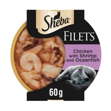 Picture of Sheba Fillets Cat Food Tray Chicken, Shrimp & Ocean Fish in Gravy 60g x 32