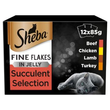 Picture of Sheba Pouch Fine Flakes Succulent Collection in Jelly 85g 12-Pack x 4