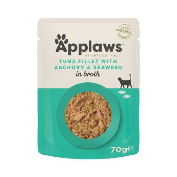 Picture of Applaws Cat Pouch Tuna Fillet & Whole Anchovy in Broth 70g x 12