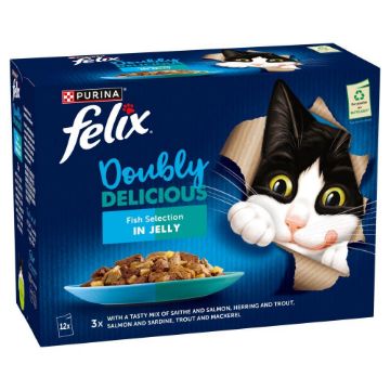 Picture of Felix AGAIL Cat Pouch Doubly Delicious Fish Selection Jelly 85g x 12-Pack x 4