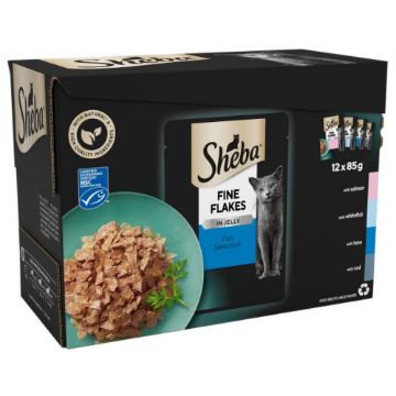 Picture of Sheba Pouch Fine Flakes Fish Collection in Jelly 85g 12-Pack x 4