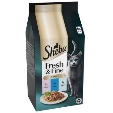 Picture of Sheba Pouch Fresh & Fine Fish (Salmon, Tuna & Trout) in Gravy 50g 6pk x 8