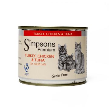Picture of * Simpsons Premium Adult Cat Can Turkey, Chicken & Tuna 200g x 6