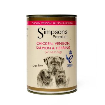 Picture of * Simpsons Premium Adult Dog Can Chicken, Venison, Salmon & Herring 400g x 6